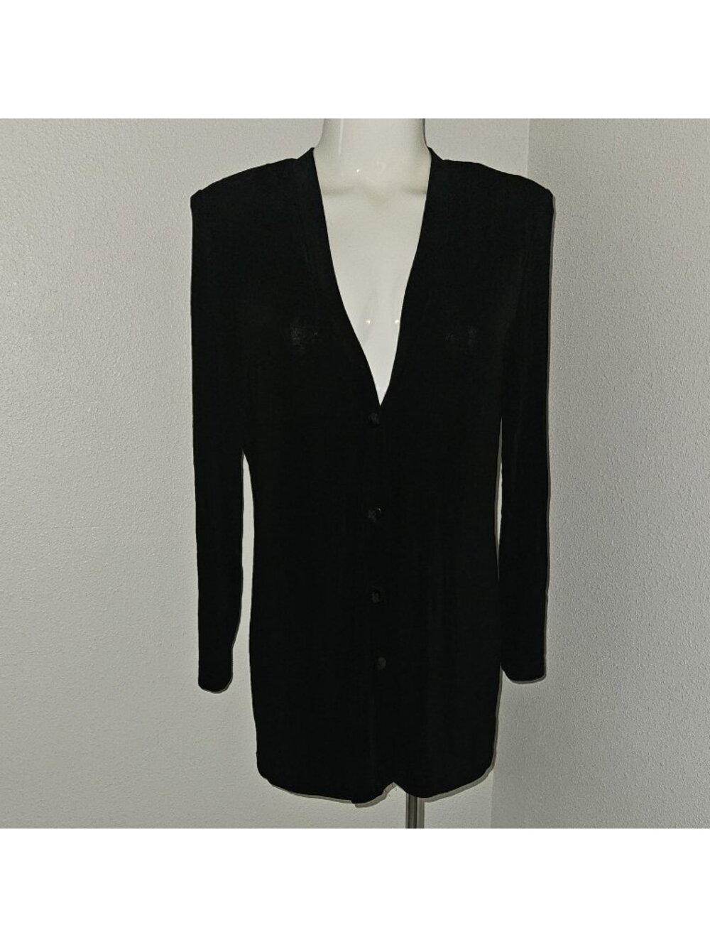 Softwear Petites Mark Singer Solid Black Cardigan Slinky Traveler Acetate Medium